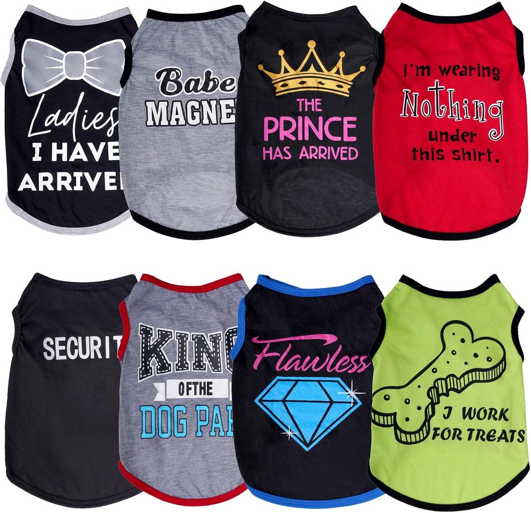 hoyuwak 8 Pieces Pet Shirts Funny Dog Printed Clothes Breathable Cool Puppy Sleeveless Vests for Summer, M