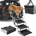 Sakerplus Dog Ramps for Car, 17.7inch Wide Foldable Dog Stairs with Non Slip Surface, Portable Pet Steps for SUV, High Beds, Truck, Support Up to 200lb, 5 Steps