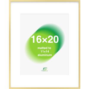 FrameWorks 16x20 Matted to 11x14 Picture Frame Aluminum Frame w/Tempered Glass, Removable Mat for Photos, Posters, Art, Stylish Wall Frame for Home Decor, Gallery Walls, Office, Living Room - Gold