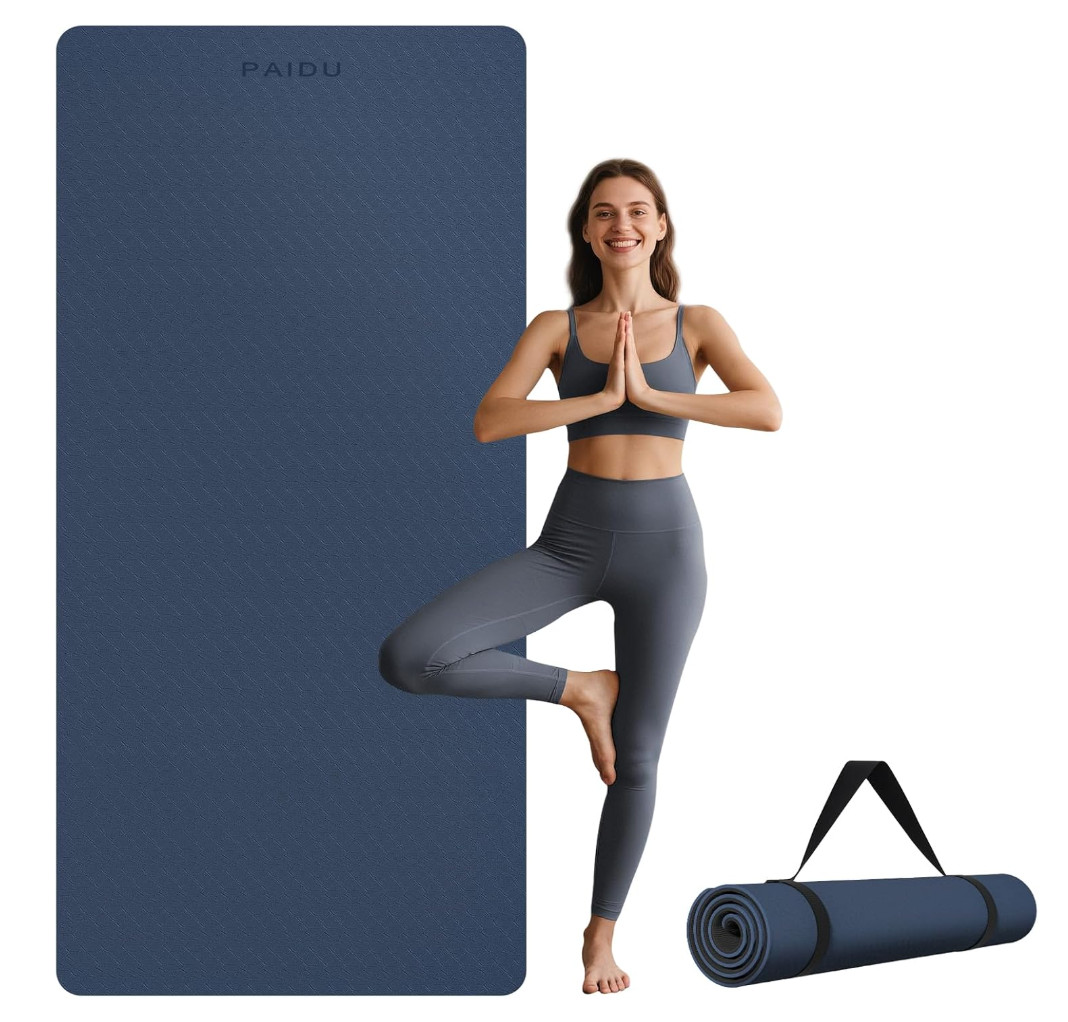 PAIDU Extra Long Wide Yoga Mat （10mm）thick Non-Slip Exercise Mat | Extra large 76"x33" mat, ideal for yoga, Pilates & home gym, with non-slip grip & cushioning for all exercises.