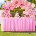 Pink Polyester Table Clothes for 8 Foot Rectangle Tables, Wrinkle Free Fitted Table Cover with Pleated Ruffle Table Skirt for Birthday Party Wedding Trade Show Event Display
