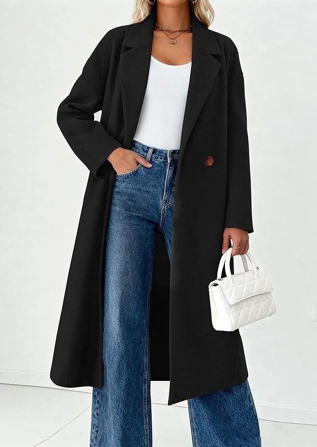 PRETTYGARDEN Womens Winter Coats 2026 Trendy Long Sleeve Notch Lapel Button Long Jackets Casual Oversized Vacation Outfits (S, Black)