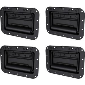 TCH Hardware 4 Pack Large Spring Loaded Steel Recessed Handle Black with Padded Grip - Case Chest Box Cabinet Speaker