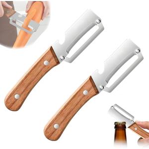 Premium Vegetable Peeler with Wooden Handle and Bottle Opener,Multi-Functional Vegetable Peeler for Kitchen, 2-In-1 Stainless Steel Kitchen Tool, for Fruit Veggie, Includes Bottle Opener (2PCS)