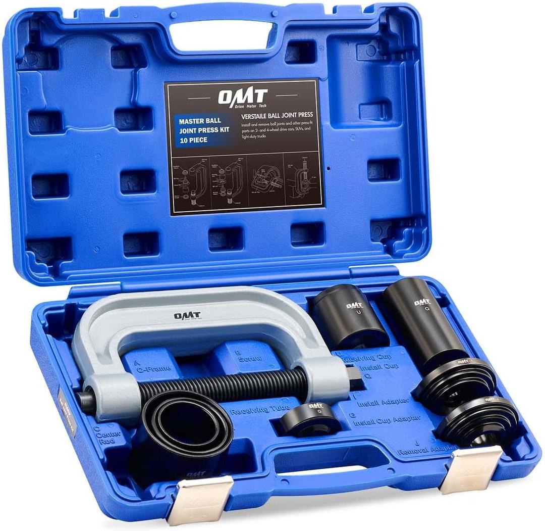 Orion Motor Tech Heavy Duty Ball Joint Press & U Joint Removal Tool Kit with 4x4 Adapters, for Most 2WD and 4WD Cars and Light Trucks (gray C-frame)