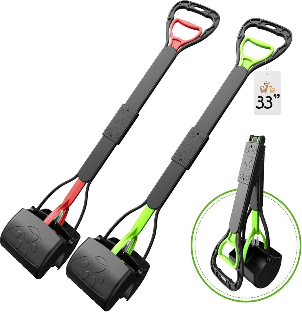 33" Pooper Scooper 2 Pack, XL Tall Handle No Touch Dog Pooper Scooper for Large Small Dogs, Durable Spring & Lightweight, Large Pooper Scooper for Dogs Heavy Duty, Foldable Dog Poop Pick Up Tool