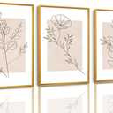 CHDITB Floral Line Framed Canvas Wall Art Set, Minimalist Flower Wall Decor, Neutral Beige Plants Wall Painting, Abstract Botanical Leaf Stripe Art Print for Living Room, Bedroom, Office - 16"x24"x3