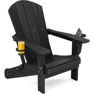SERWALL HDPE Folding Adirondack Chair with Dual Cup Holder - Composite Adirondack Chair - Black (1 PACK-ORIGINAL)