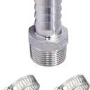 Stainless Steel 304 Hose Barb Fitting, 1-1/2" Barbed x 1-1/2" NPT Male Straight Adapter Connector with 1 Hose Clamps, Pack of 1
