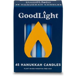 GoodLight Hanukkah (Chanukah) Candles | 45 Minute Burn Time | Dripless Paraffin Free Menorah Candles (45 Count) (Blue & White)