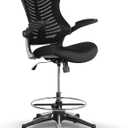 OfficeFactor 300 Lbs Tall Drafting Chair with Adjustable Foot Ring & Flip-Up Arms Ergonomic Standing Desk Chair, Breathable Mesh Office Chair for Tall Desks, Counter Height & Reception(Black), 26.5 inches x 25.5 inches x 51.5 inches