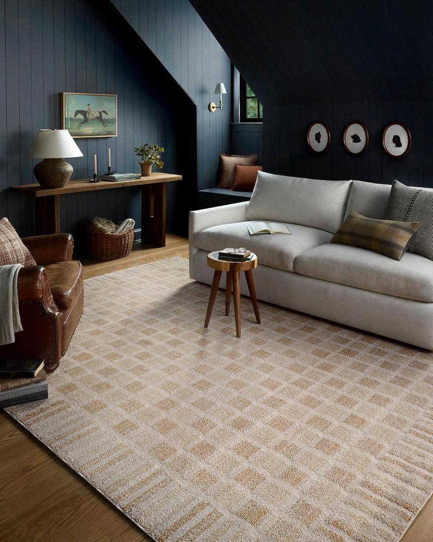 Loloi Chris Loves Julia Calvin Collection CLV-03 Bone/Natural 7'-10" x 10' Area Rug Checkered Neutral Soft Living Room Bedroom Carpet
