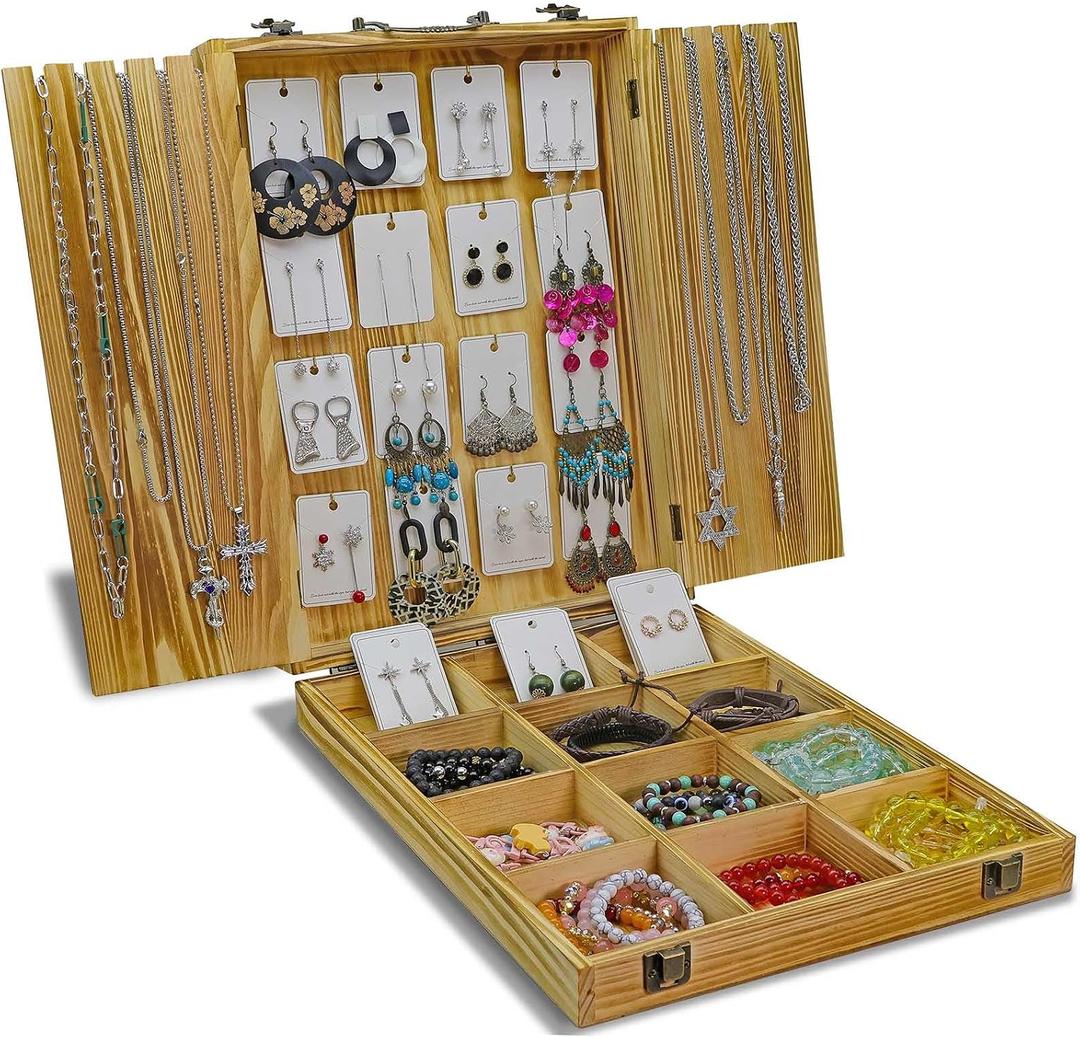 Jewelry Display Case for Vendors, Earring Case, Multi-Layer Storage Holder for Earrings, Bracelets necklaces and Rings (Brown)