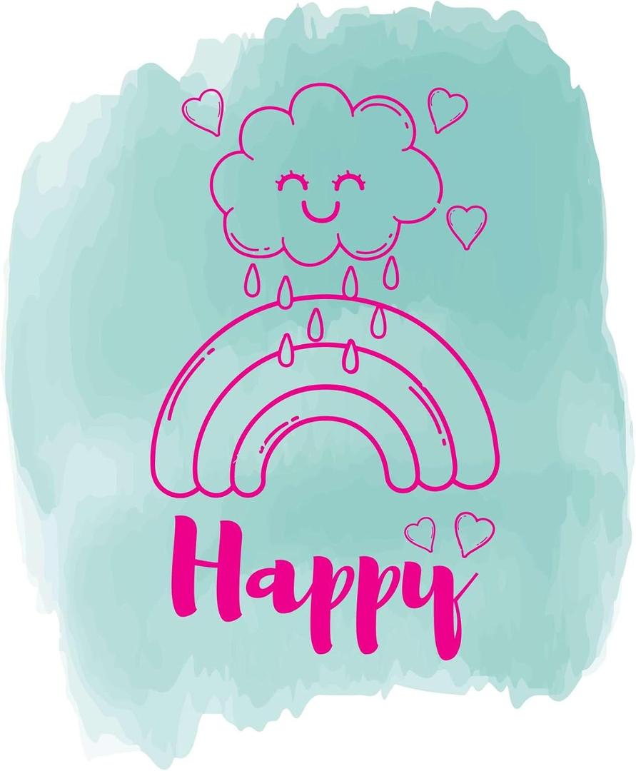 Children Happy Happy Quote Wall Decal Decoration Beautiful Happy Smiling Clouds Cute Rainbow Boho Design Lasts Years and Easily Removable - Size: 24 in(W) x 30 in(H)