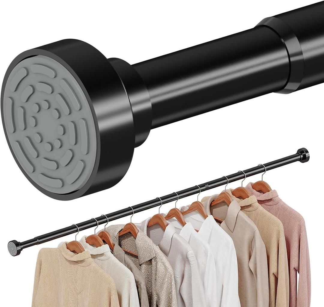 Supforce No Drilling Closet Rods for Hanging Clothes, Non Slip Tension Rod with Heavy Duty Clothes Hanging Rod, 17-69 Inches Adjustable Spring Closet Rod for Closet Wardrobe Bathroom Laundry RV, Black