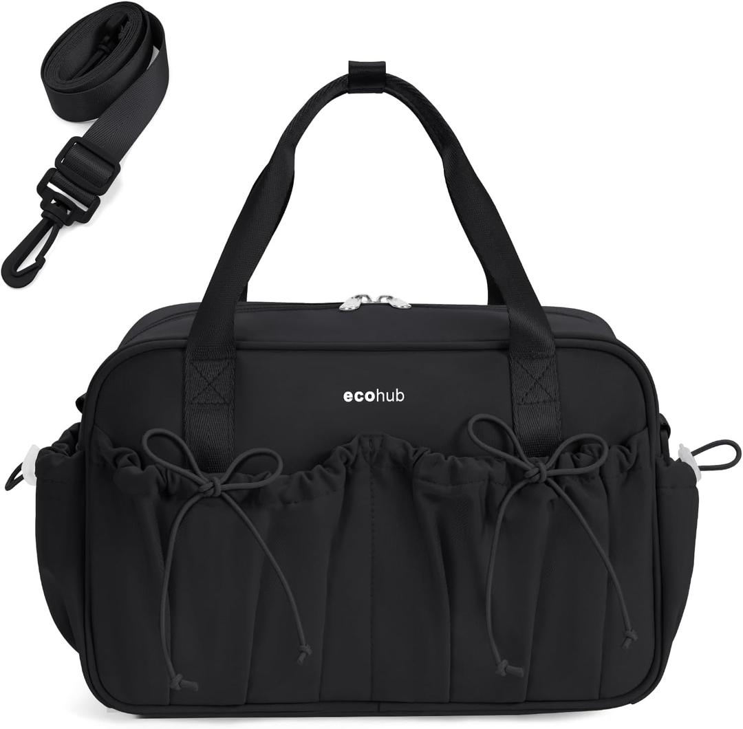 ECOHUB Small Gym Bag for Women, Mini Gym Duffle Bag with Wet Compartment, Bowknot Sports Bag, Cute Gym Tote Bag Dance Yoga Workout Travel Bags Black