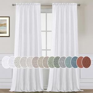 H.VERSAILTEX Curtains 96 Inches Long for Living Room 2 Panels Rod Pocket Semi Sheer Linen Curtains for Bedroom Office Bay Neutral Boho Farmhouse 8 FT, Heathered White