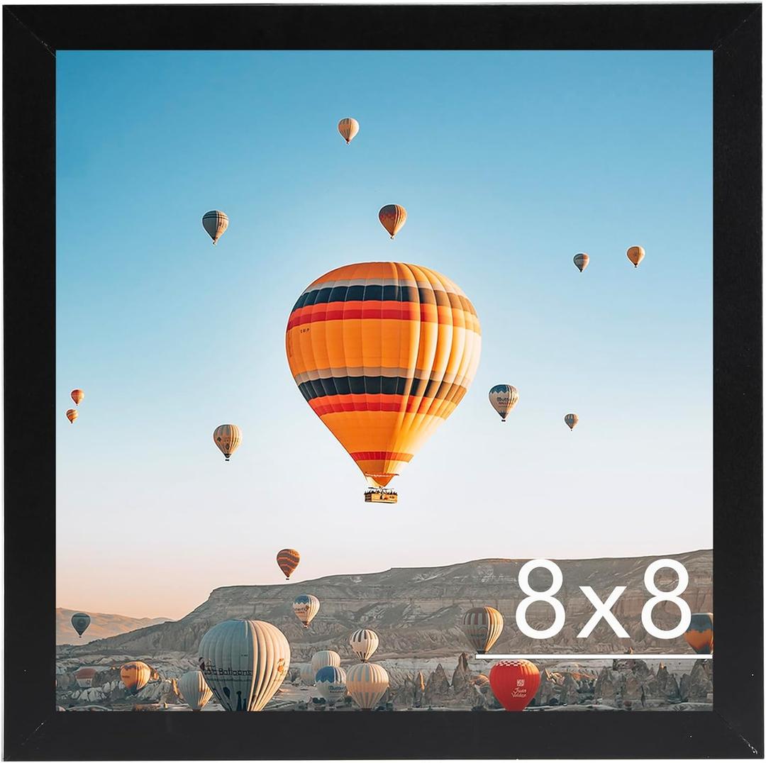 JCJMY 8x8 Picture Frame Black for Wall Hanging or Tabletop, Wall Mounting Horizontally or Vertically, 8 x 8 Square Wall Gallery Poster Photo Frame with Shatter Resistant Plexiglass, Black
