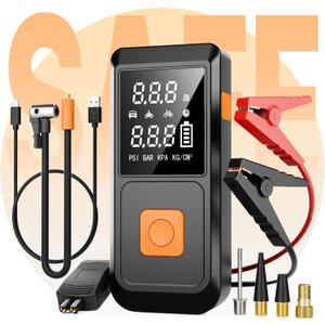 Jump Starter with Air Compressor, 4000A 12V Car Battery Jumper Starter Box (10.0L Gas/8.0L Diesel) with Jumper Cables, LCD Display, 150PSI Tire inflator, LED Flashlight & Power Bank