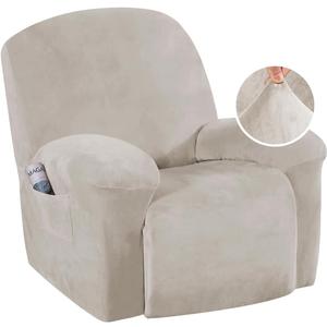 H.VERSAILTEX Velvet Recliner Chair Covers 1-Piece for Reclining Chair, Recliner Cover Feature Thick Luxury and Soft Fabric with Elastic Bottom, Anti-Slip Foams Attached (Oatmeal,X-Large)