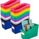 Jinei 24 Pack Multicolor Book Bins for Classroom Decor Bulk Plastic Bins with Name Labels Assorted Color Organization Book Bin Baskets Teacher Storage Boxes for Classroom Office