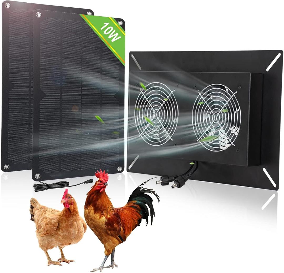 DC HOUSE 20W Solar Powered Dual Metal Shell Exhaust Fan Kit for Chicken Coops, Greenhouses, Sheds, Pet Houses, and Windows - Waterproof and Plug & Play
