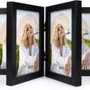 Lyeasw Four Hinged 4x6 Picture Frame, Classic 8 Opening 4 by 6 Photo Frame with Glass, Black Folding Frame for Tabletop or Desk Standing