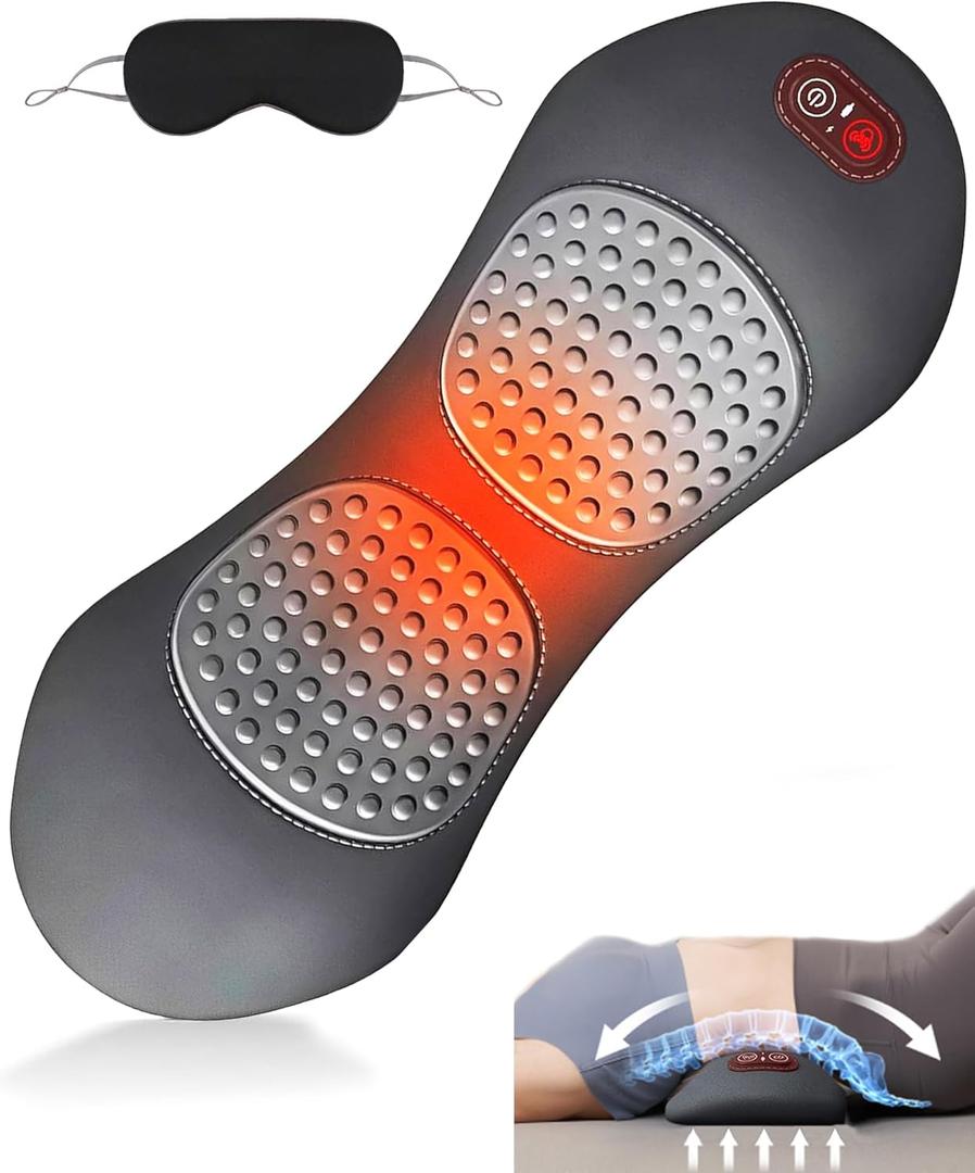 Vibration Massage, Airbag Traction,Lumbar Support Pillow Adjustable Height for Bed and Chair for Relief Deep Tissue Dark Gray