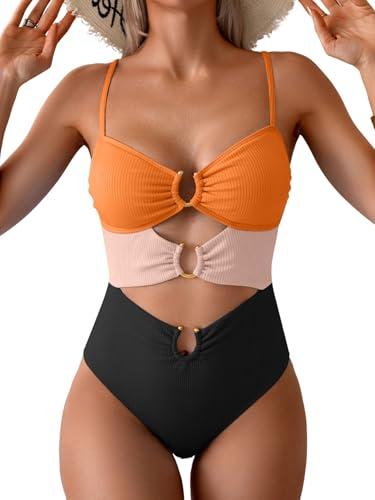 Eomenie Womens Cutout One Piece Swimsuit with Ring Linked Sexy Monokini Bathing Suit for Beach Vacation Medium