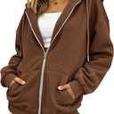 BTFBM Zip Up Hoodie Women Long Sleeve Sweatshirts Fall Outfits 2025 Oversized Hoodies Casual Fashion Jackets (Brown, L)