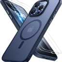 Miracase Magnetic for iPhone 15 Pro Max Case 6.7 inch (Compatible with MagSafe)with 2X Screen Protectors Military-Grade Protection, Anti-Fingerprint Translucent Matte Phone Cover, Dark Blue