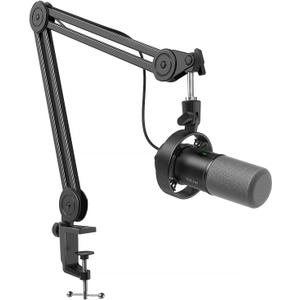 FIFINE Dynamic Podcast Microphone Set with Boom Arm Stand, Studio XLR/USB Microphone for Recording Vocal Streaming, Metal Mic with Mute Tap, Headphone Jack, Heavy Duty Boom Arm-K688T