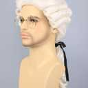 morvally Mens Colonial Judge Wig and Glasses 18th Century Costume White Powered Hair Wig for Men Halloween Costume Cosplay (Beige)