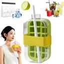 Ice Cube Bottle, 2 in 1 Ice Cube Tray&water Bottle Ice Cube Tray w Lid And Bin, Touch-Free Ice tray, Easy-to-Remove Ice Sphere Mold with Storage Bag (Green)