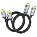 4K DisplayPort to HDMI Cable 6ft 2-Pack, Uni-Directional DP (Source) to HDMI (Display) Cable for Desktop Monitor Projector HDTV AMD NVIDIA, 4K@60Hz, Aluminum Shell, Compatible Lenovo HP Dell