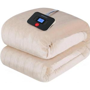 Westinghouse Electric Blanket Twin Size, Super Cozy Soft Flannel 62"" x 84"" Heated Blanket with 10 Fast Heating Levels & 112 AutoOff, Machine Washable, ETL&FCC Certification, Beige
