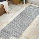 JONATHAN Y Moroccan Geometric Indoor Outdoor Runner Rug 2X8 Light Gray/Navy, Ourika Textured Weave for Backyard, Patio, Porch, Easy-Cleaning, High Traffic, Pet-Friendly, Non-Shedding (SMB108A-28)
