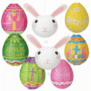 Wenqik 8 Pcs 10 Inches Easter Party Decorations Paper Lanterns Eggs Bunny Paper Lanterns Rabbit Easter Ceiling Hanging Decorations for Spring Holiday Party Daily Living Room Home Adorn(Shape)