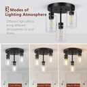 Farmhouse Flush Mount Ceiling Light, Black 3-Light Hallway Light Fixtures Ceiling with Clear Glass Shades, Light Fixtures Ceiling Mount for Kitchen Living Room Foyer, E26 Base