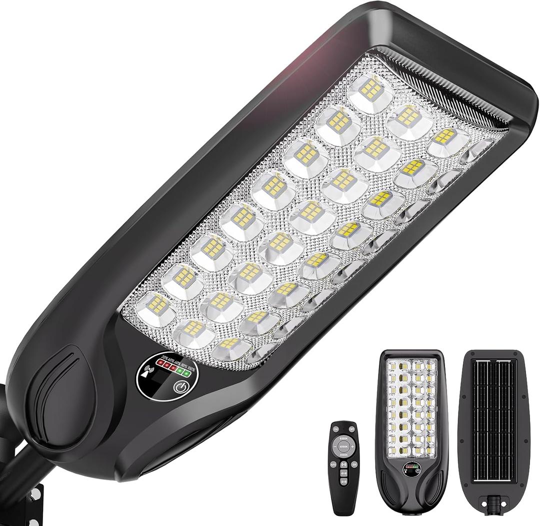 MMKT Solar Lights Outdoor, 8000W 3 Color Solar Street Lights, Commercial Solar Parking Lot Lights Waterproof Dusk to Dawn, Security Flood Lights with Motion Sensor for Yard, Basketball Court, Large