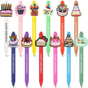 24 Pcs Cute Pens Cartoon Funny Pen Writing Kawaii Ballpoint Retractable Black Ink Birthday Party Gifts for Kids Students Office Supplies School Stationery(Birthday)