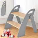 Wooden Step Stool, Two Step Stools, 300 lb. Load Capacity, with Safety Non-Slip Pads and Handles, Bamboo Step Stool for Bathroom and Kitchen, Children's Christmas Gift (Grizzly)