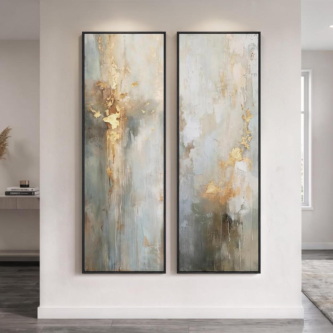 Large Framed Abstract Vertical Wall Art Set for Living Room Decor, 2 Piece, 20"W x 60"H x 2Pcs