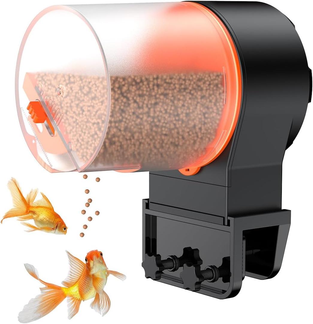 Pawfly 100/200 ml Adjustable Fish Feeder for Aquarium Auto Vacation Timer Fish Dispenser for Fish Tank Automatic Fish Food for Pellets Flakes & Strips, Battery Operated (Battery Not Included)
