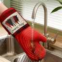 Slohif Long Silicone Oven Mitts Heat Resistant for Women - 2 Pcs Christmas Tree 100% Cotton Oven Gloves, Non-Slip and Waterproof Silicone Oven Mitts with Hanger for Baking and Cooking (Red)