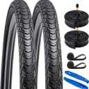 YUNSCM 2-PCS 700C Road Bike Tires 700x38C/40-622 and 700C Bike Tubes Schrader Valve with 2 Rim Strips Compatible with 700x36C 700x37C 700 x 38C 700x39C 700x40C Bike Bicycle Tires and Tubes (Y-1128)