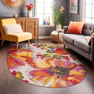 Rugshop Multi Bright Flowers Non Slip Non-Shedding Oval Area Rug for Dining Room, Living Room and Bedroom, 5' x 7', Multi Color