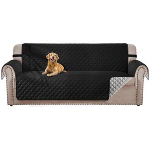 Reversible 3 Cushion Couch Cover for Dogs Water Resistant Washable Pets Furniture Protector Sofa Cover with Elastic Straps (Sofa 68", Black/Light Grey)