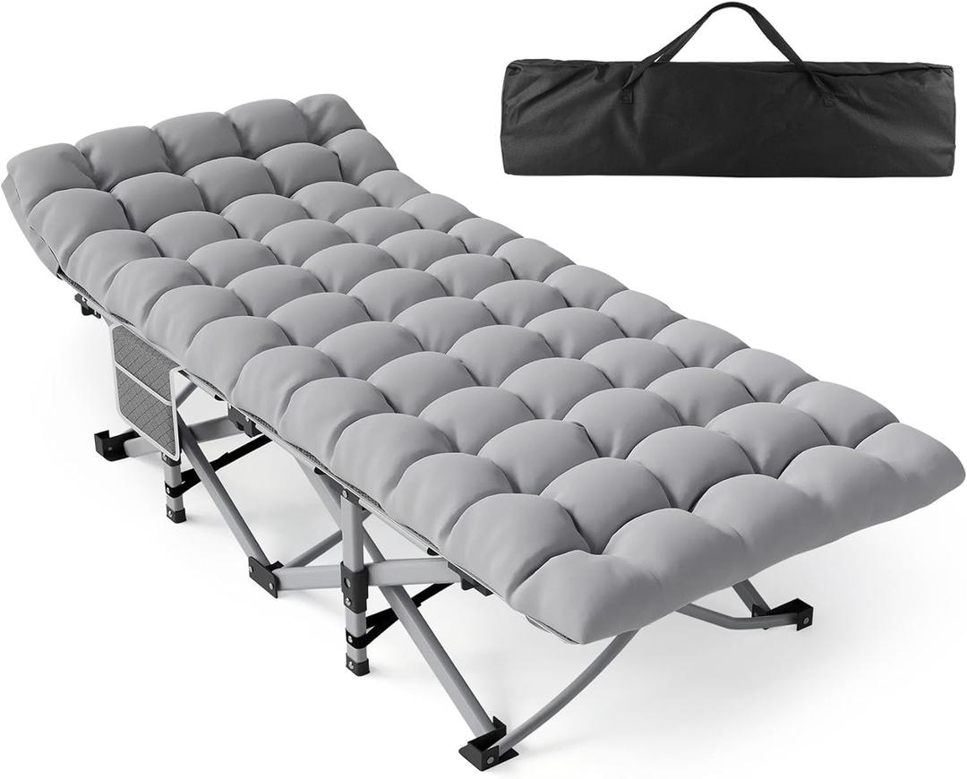Slendor Folding Camping Cot for Adults with Mattress,Max Load 500lbs Cots for Sleeping Camp Cots for Adults Kids Teenage Portable Travel Camp Cot Bed Mattress for Home Office Beach Garden Tent (Grey)