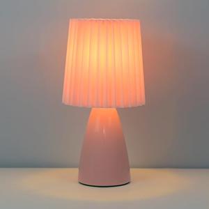 Cute Stylish Small Table Lamp, Pleated Fabric Lampshade, Ceramic Base, Adjustable Light Color and Brightness, Safe USB Powered, Exquisite Energy-saving LED Desk Light for Bedroom Living Room (Pink)